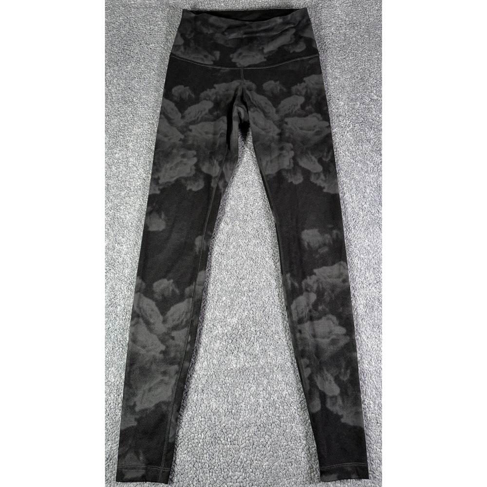 Lululemon Wunder Under Women's Size 8 Rose Print Leggings Black Gray Workout Gym - Picture 1 of 6